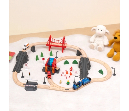 Tooky Toy Drewniana Kolejka Staż Pożarna Ambulans 70 el.