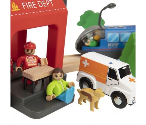 Tooky Toy Drewniana Kolejka Staż Pożarna Ambulans 70 el.