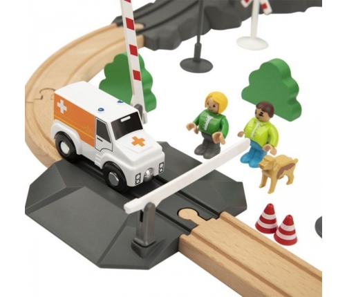 Tooky Toy Drewniana Kolejka Staż Pożarna Ambulans 70 el.