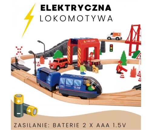 Tooky Toy Drewniana Kolejka Staż Pożarna Ambulans 70 el.