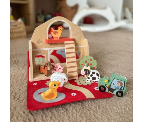 TOOKY TOY Drewniana Składana Farma w Walizce ze Zwierzątkami