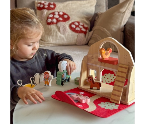 TOOKY TOY Drewniana Składana Farma w Walizce ze Zwierzątkami