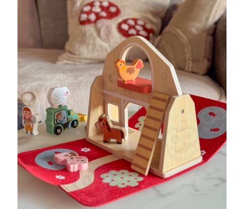 TOOKY TOY Drewniana Składana Farma w Walizce ze Zwierzątkami