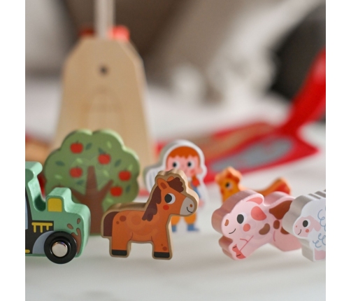 TOOKY TOY Drewniana Składana Farma w Walizce ze Zwierzątkami