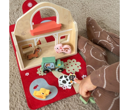 TOOKY TOY Drewniana Składana Farma w Walizce ze Zwierzątkami