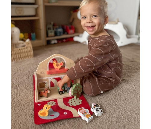 TOOKY TOY Drewniana Składana Farma w Walizce ze Zwierzątkami