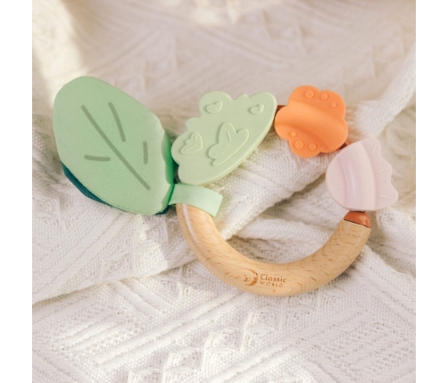 CLASSIC WORLD Drewniana Grzechotka Sensoryczna Gryzak 2w1