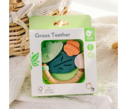 CLASSIC WORLD Drewniana Grzechotka Sensoryczna Gryzak 2w1