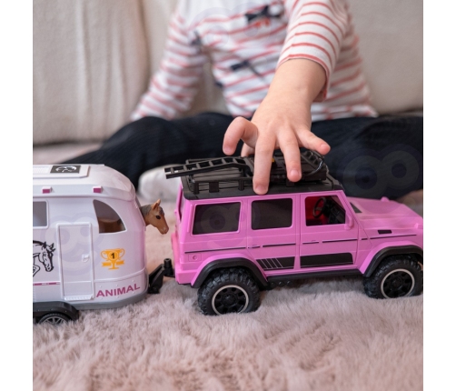 WOOPIE Zestaw Różowy Samochód Terenowy z Przyczepką i Figurką Konia