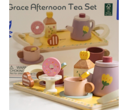 CLASSIC WORLD Drewniany Zestaw do Herbaty i Deserów 14 el.