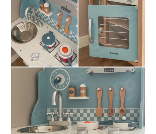 VIGA PolarB Drewniana Kuchnia z Akcesoriami Silver - Blue