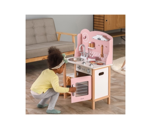 VIGA PolarB Drewniana Kuchnia z Akcesoriami Silver - Pink