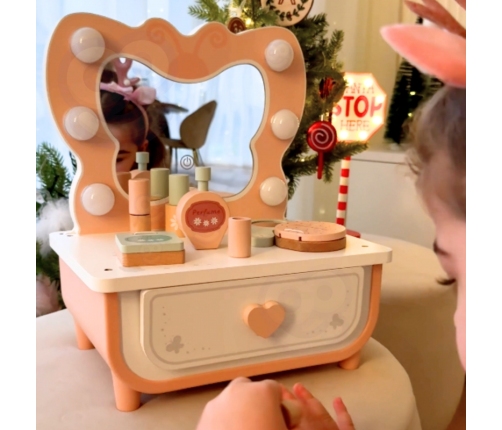 TOOKY TOY Drewniana Toaletka Motyl Akcesoria Lustro z Oświetleniem LED + Kosmetyki