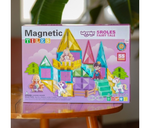 WOOPIE Klocki Magnetyczne Konstrukcyjne 3D Zestaw Edukacyjny Bajkowy Zamek 55el.