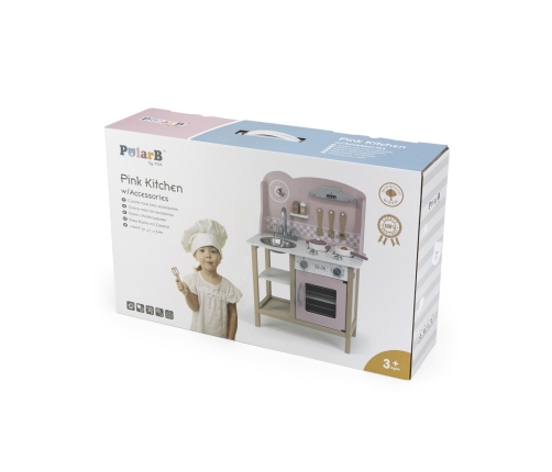 VIGA PolarB Drewniana Kuchnia z Akcesoriami Silver - Pink