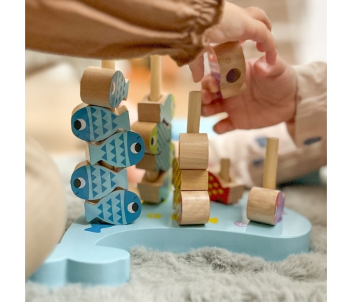 TOOKY TOY Drewniana Gra Wieloryb i Rybki Wielofunkcyjna 4 w 1