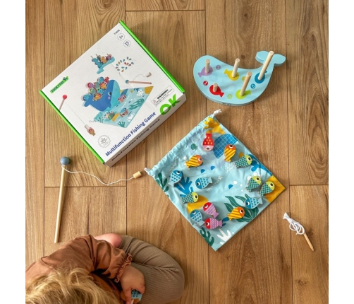 TOOKY TOY Drewniana Gra Wieloryb i Rybki Wielofunkcyjna 4 w 1