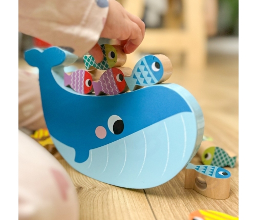 TOOKY TOY Drewniana Gra Wieloryb i Rybki Wielofunkcyjna 4 w 1