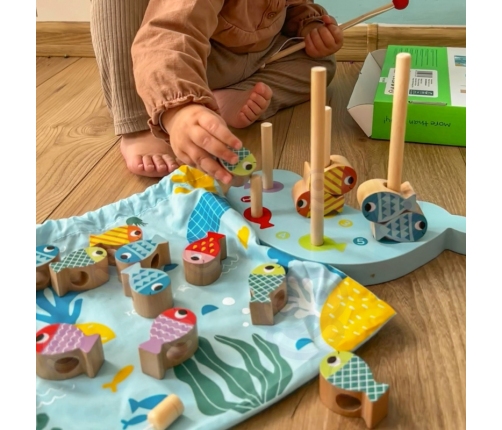 TOOKY TOY Drewniana Gra Wieloryb i Rybki Wielofunkcyjna 4 w 1