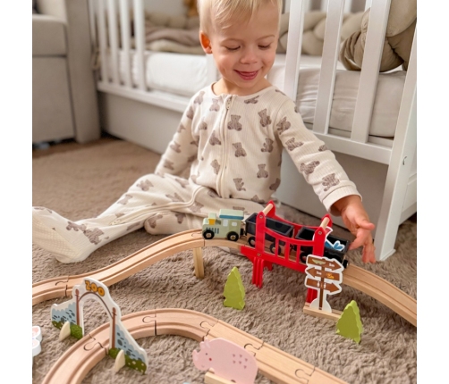 WOOPIE GREEN Drewniana Kolejka ZOO Zestaw XL Pociąg na Magnes Tor 60 el. FSC