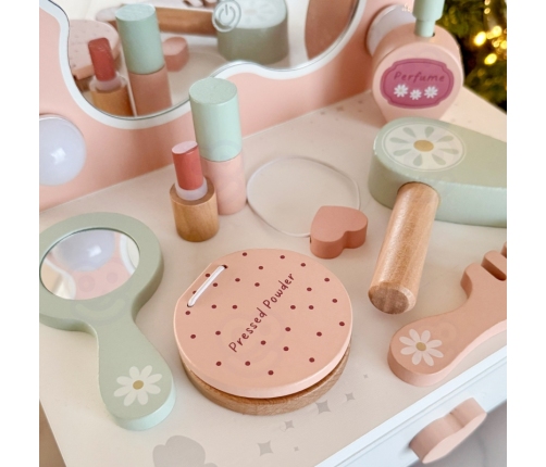 TOOKY TOY Drewniana Toaletka Motyl Akcesoria Lustro z Oświetleniem LED + Kosmetyki