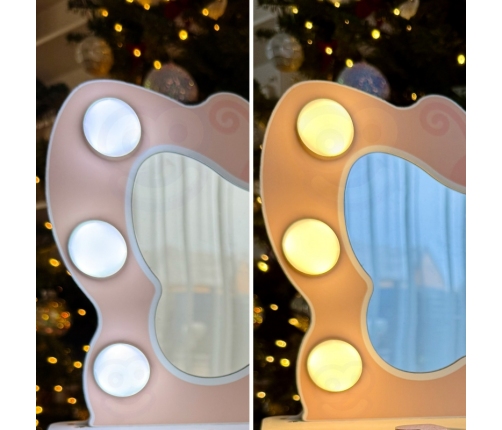 TOOKY TOY Drewniana Toaletka Motyl Akcesoria Lustro z Oświetleniem LED + Kosmetyki