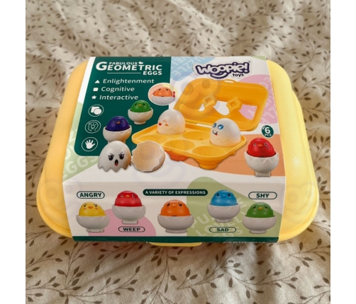 WOOPIE Układanka Sorter Montessori Dopasuj Kształty Wesołe Kurczaczki Jajka 6szt