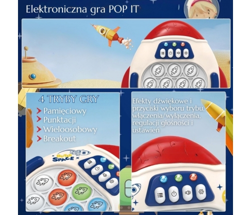 WOOPIE Gra POP IT Elektroniczna Antystresowa Zręcznościowa Rakieta red