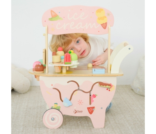 CLASSIC WORLD Drewniana Lodziarnia 3w1 Wózek 40 el.