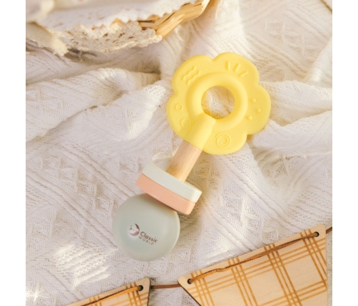 CLASSIC WORLD Drewniana Pastelowa Grzechotka Gryzak 2w1 Kwiatuszek