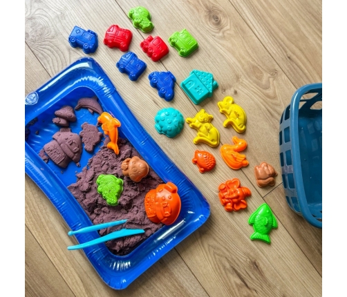 WOOPIE Piasek Kinetyczny 0,8 kg Zestaw w Koszyku z Foremkami + Basen