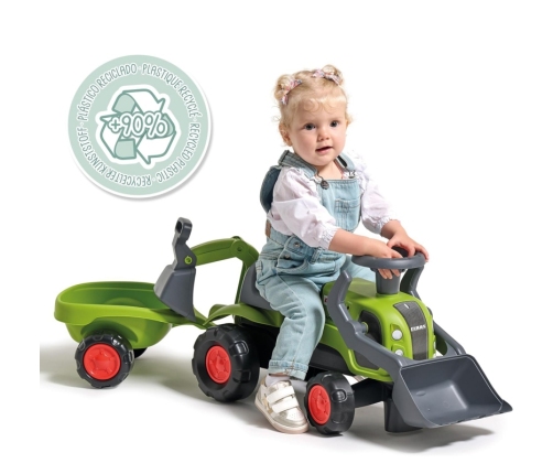 FALK Traktorek Jeździk Baby Claas z Koparką Łyżką i Przyczepą