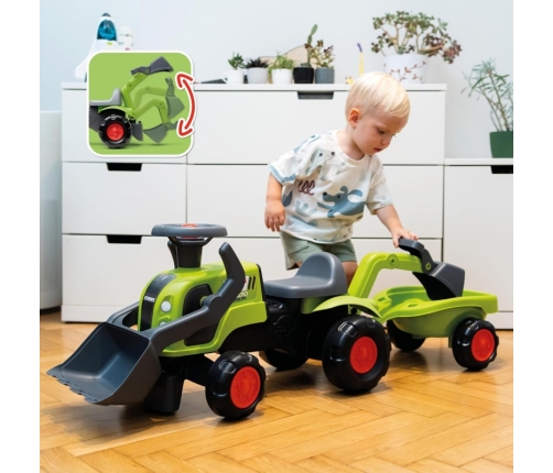 FALK Traktorek Jeździk Baby Claas z Koparką Łyżką i Przyczepą