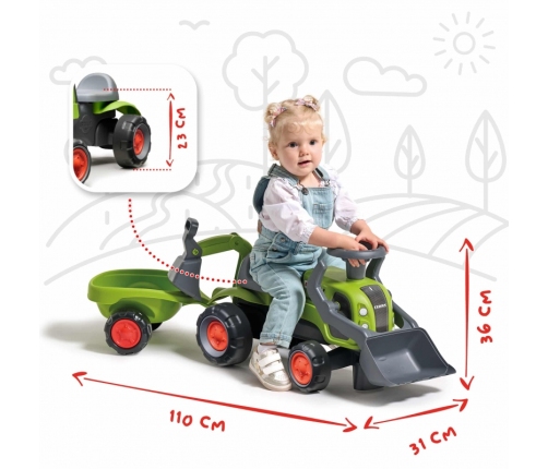 FALK Traktorek Jeździk Baby Claas z Koparką Łyżką i Przyczepą