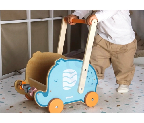 VIGA PolarB Drewniany Wózek 2w1 Chodzik Pchacz Słonik