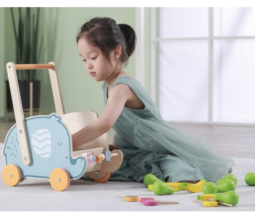 VIGA PolarB Drewniany Wózek 2w1 Chodzik Pchacz Słonik