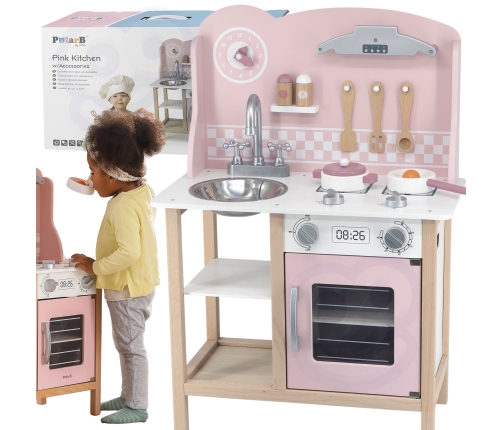 VIGA PolarB Drewniana Kuchnia z Akcesoriami Silver - Pink