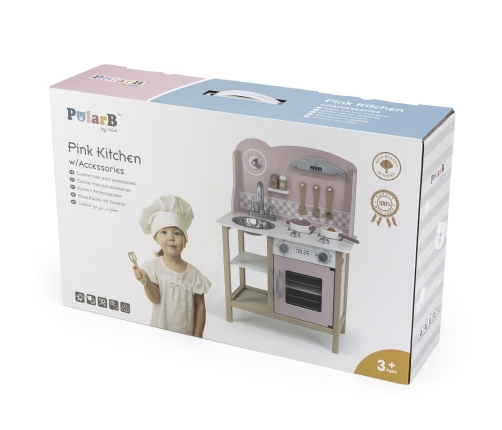 VIGA PolarB Drewniana Kuchnia z Akcesoriami Silver - Pink