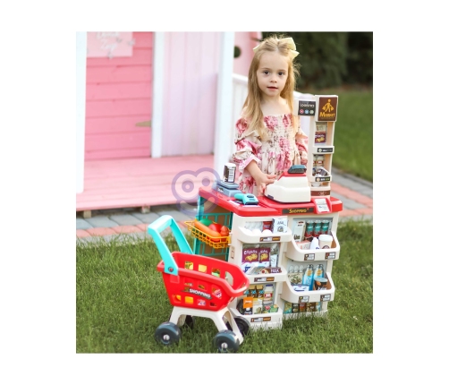 WOOPIE Sklep Supermarket z Wózkiem Sklepowym Waga Kasa Skaner + 48 Akc.