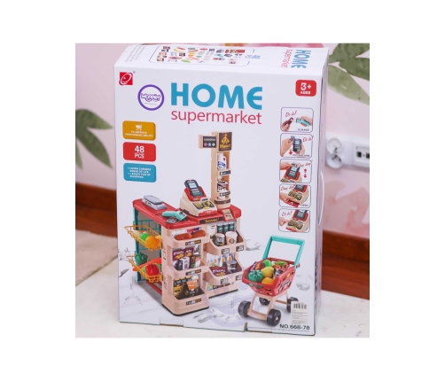 WOOPIE Sklep Supermarket z Wózkiem Sklepowym Waga Kasa Skaner + 48 Akc.