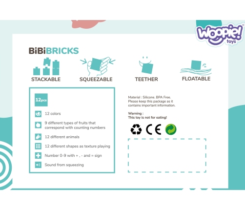 WOOPIE BABY Klocki Sensoryczne Układanka Do Ściskania Dźwięk 12 el.