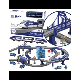 WOOPIE Electric Train Car Track Police Station Helicopter Cars 92 pcs.