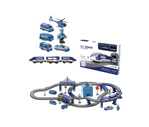 WOOPIE Electric Train Car Track Police Station Helicopter Cars 92 pcs.