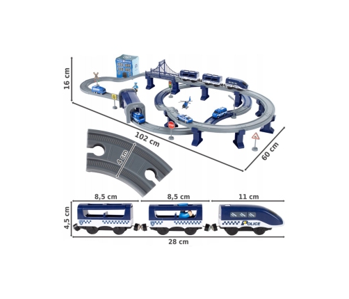 WOOPIE Electric Train Car Track Police Station Helicopter Cars 92 pcs.