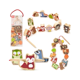 CLASSIC WORLD Drewniane Klocki do Nawlekania Zwierzęta Leśne 13 el.