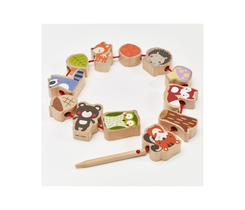 CLASSIC WORLD Drewniane Klocki do Nawlekania Zwierzęta Leśne 13 el.