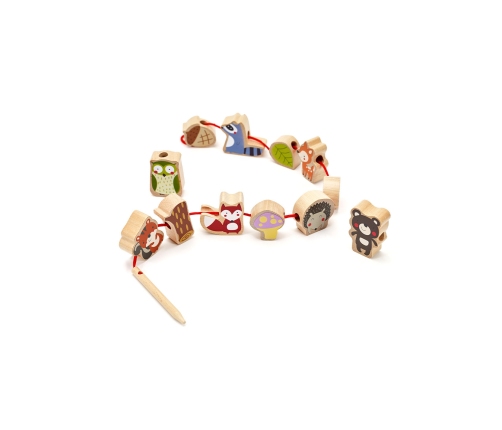 CLASSIC WORLD Drewniane Klocki do Nawlekania Zwierzęta Leśne 13 el.