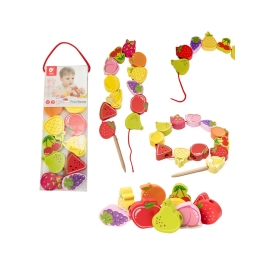 CLASSIC WORLD Drewniane Klocki do Nawlekania Owoce 13 el.