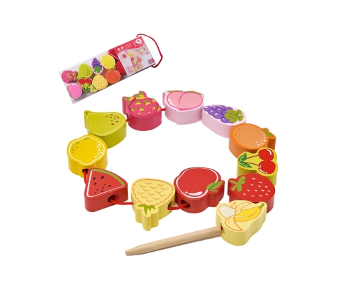 CLASSIC WORLD Drewniane Klocki do Nawlekania Owoce 13 el.