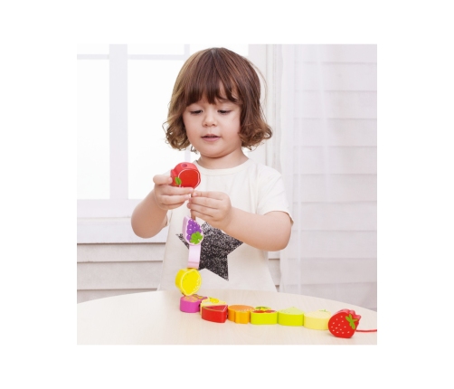 CLASSIC WORLD Drewniane Klocki do Nawlekania Owoce 13 el.